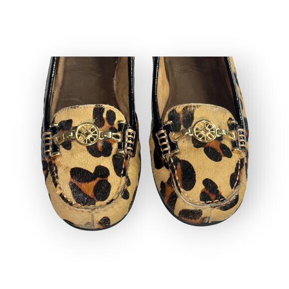 Aerosoles Women's Leopard Print Ballet Loafers Sz 7 Tan Black Calf Hair Slip-On - Picture 3 of 7